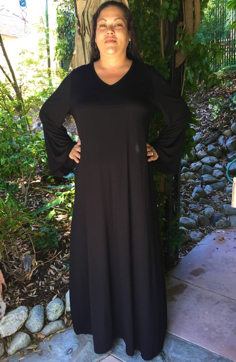 Plus Size Maxi, Maxi Dress, Black Bell Sleeve Hippie Dress, Boho Xl 2X 3X, V Neck