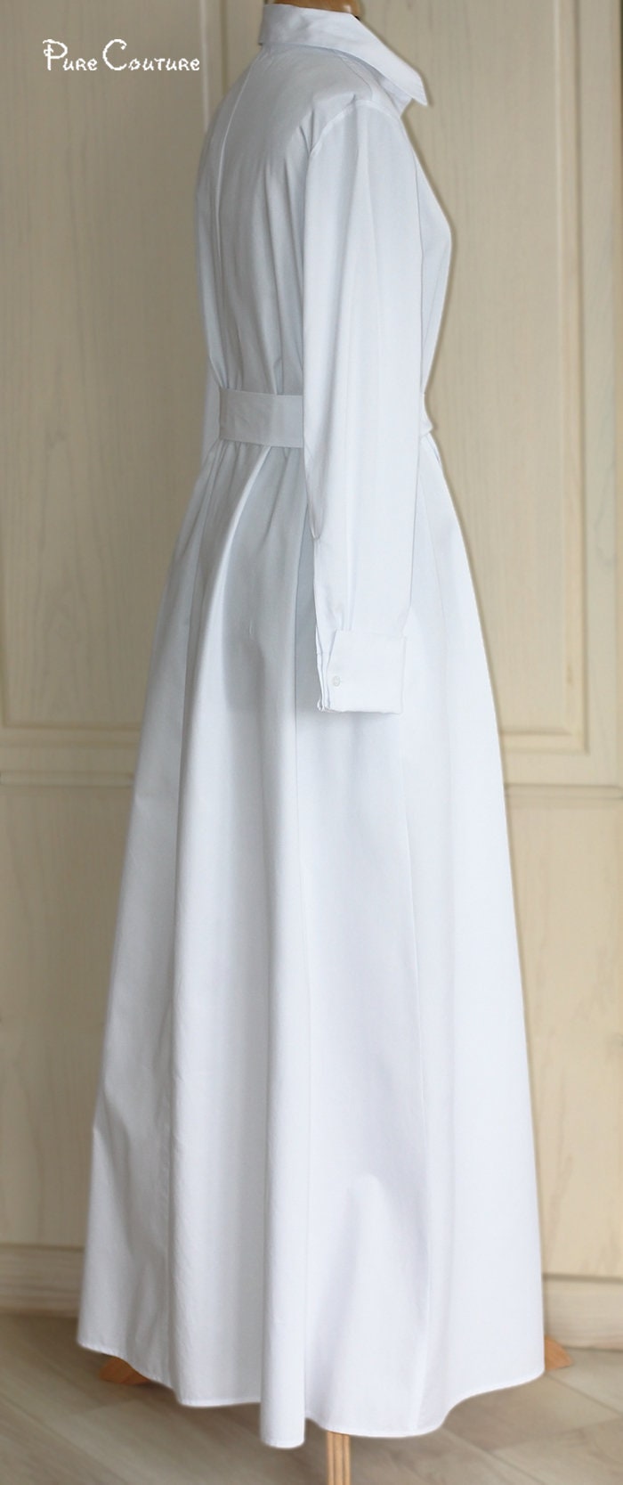 Long White Organic Cotton Wrap Maxi Dress Long Sleeve White With Sleeves Plus Size/Minimalist Wedding