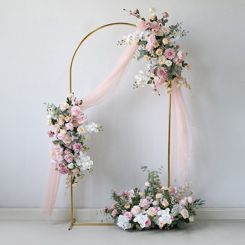 Pink Flowers Arch Swag Wedding Arrangements Artificial Orchid Floral Archway Backdrop Decoration Eucalyptus Greenery Ceremony Party Decor