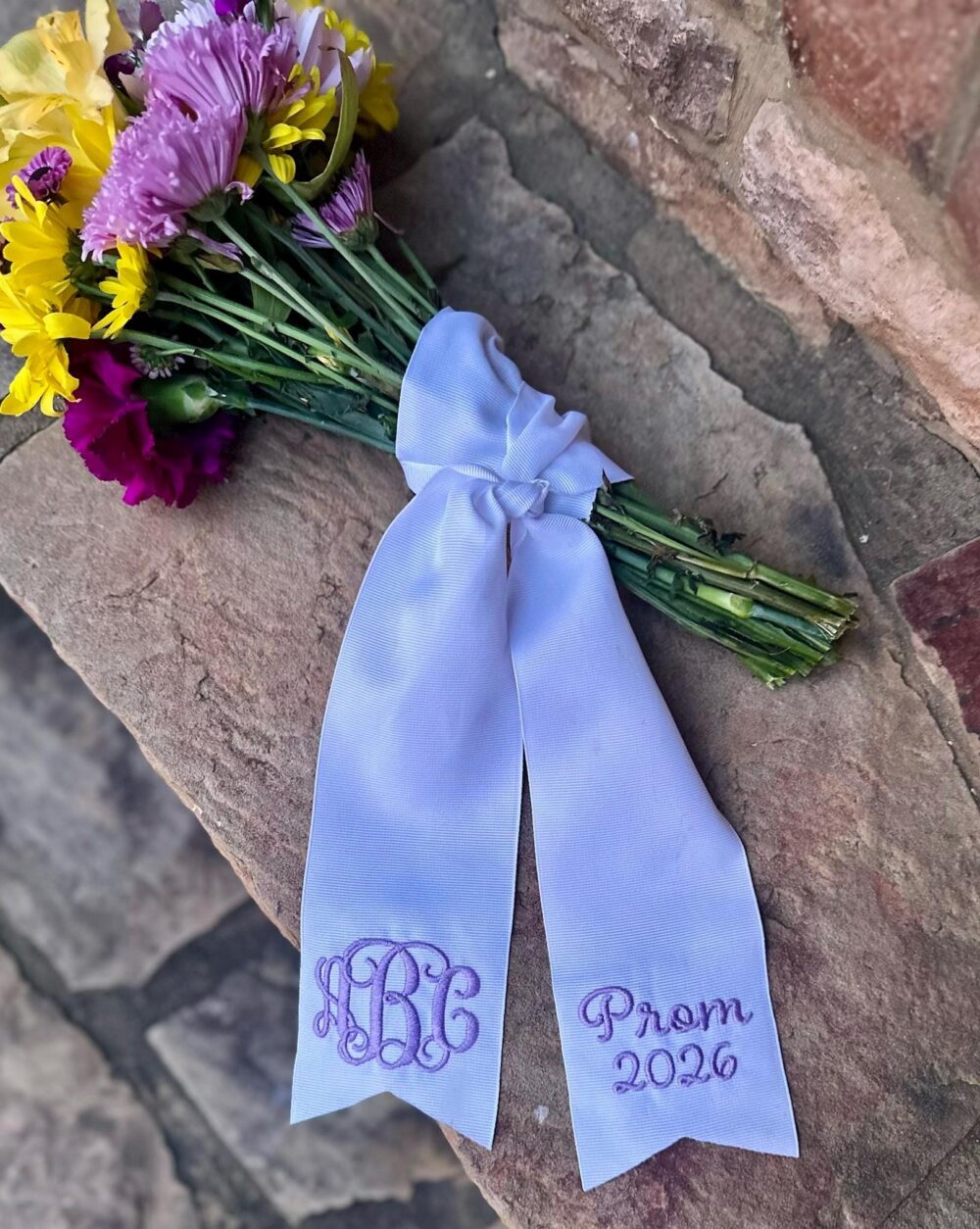 Personalized Monogram Ribbon For Bouquet, Embroidered Wedding Flower Ribbon, Prom Bouquet Custom Name Sash, Bridal Wrap