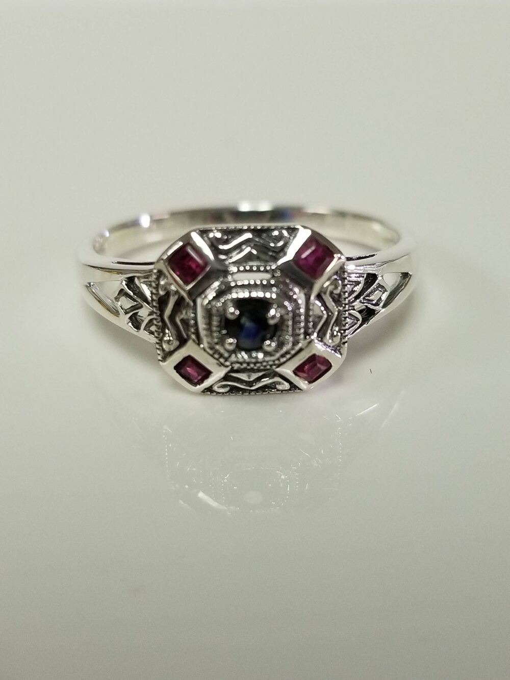 Size 6 7 8 Estate Sterling Silver 925 Natural Blue Sapphire Ruby Ring Band Victorian Vintage Stunning Ms20-2