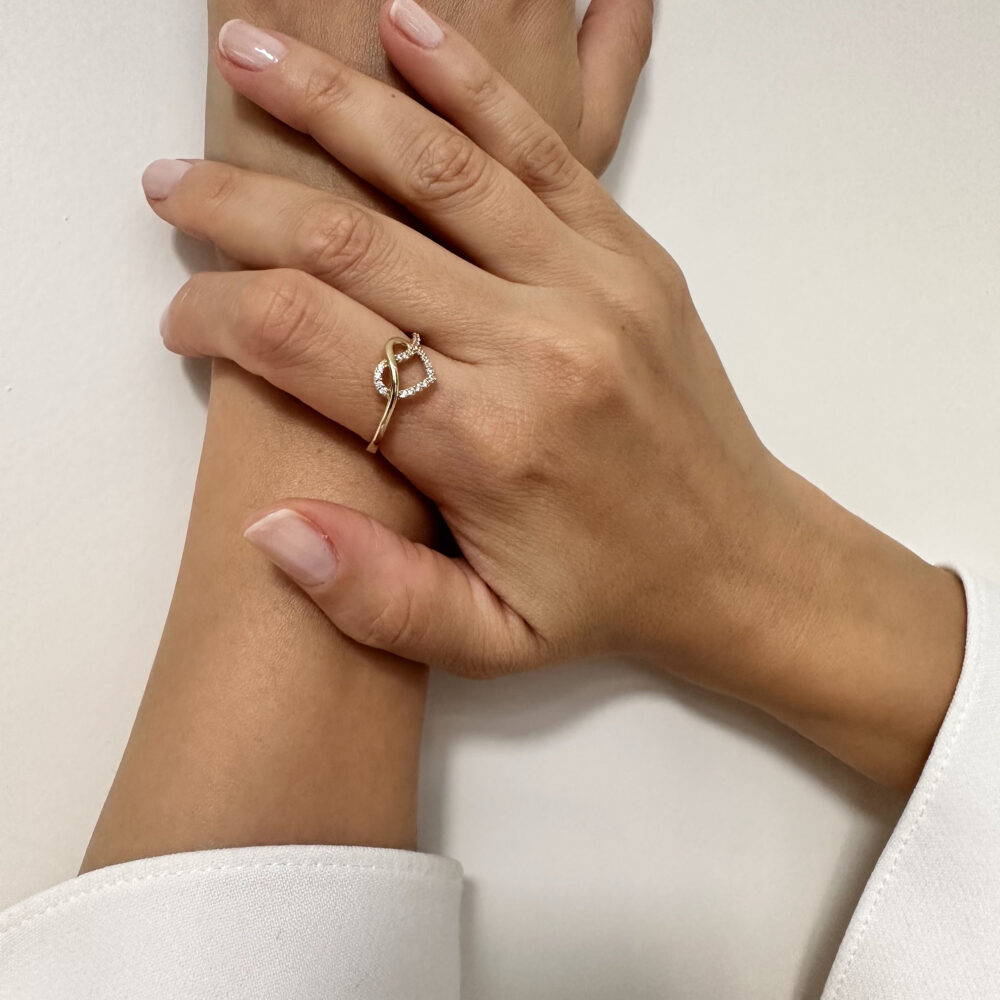 14K Gold Heart Ring, Solid Knot Ring With Cz, Stackable Rings, Love Mini Fine Jewelry, Birthday Gift For Her