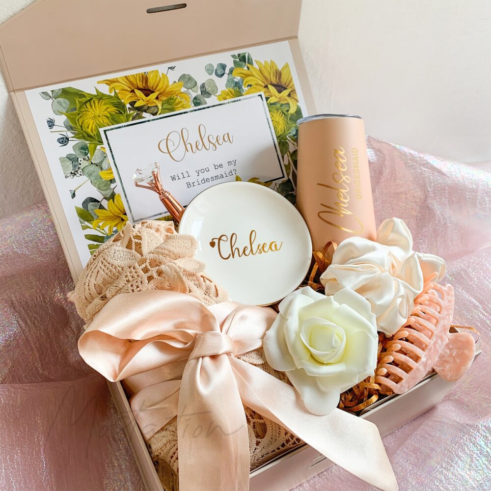 Wedding Sunflower Bridesmaid Box, Proposal Maid Of Honor Box With Robe, Bridal Shower Favor, Party Supply Msp2