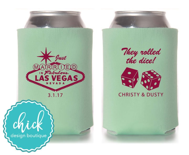 They Rolled The Dice in Las Vegas - Custom Can Cooler Personalized Wedding Favor Party Gift Anniversary Shower 3D358