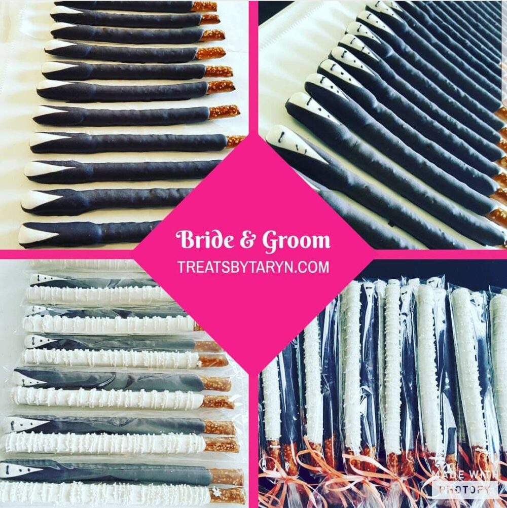 Bride & Groom Chocolate Covered Pretzels Wedding Favors | 12