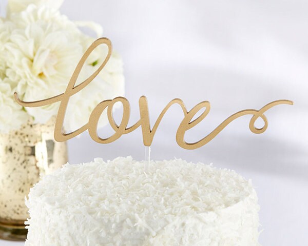 Love Cake Topper Wedding Gold Script Silver Decor