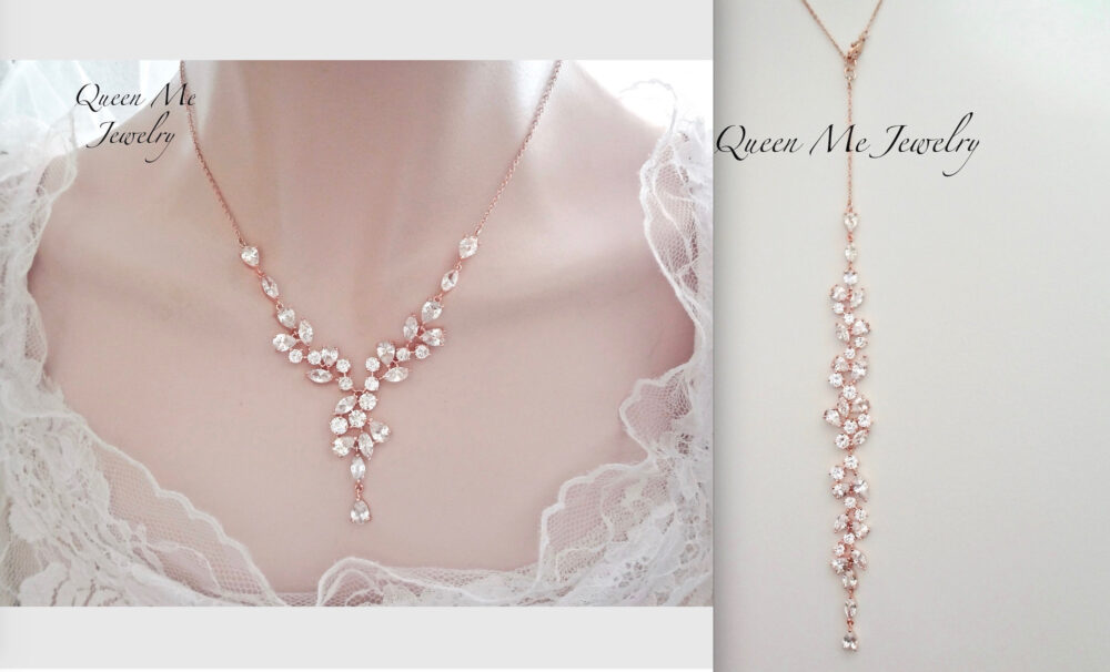 Backdrop Bridal Necklace Dainty Wedding With A Backdrop For Bride Cz Back Blush Jewelry. Lilly