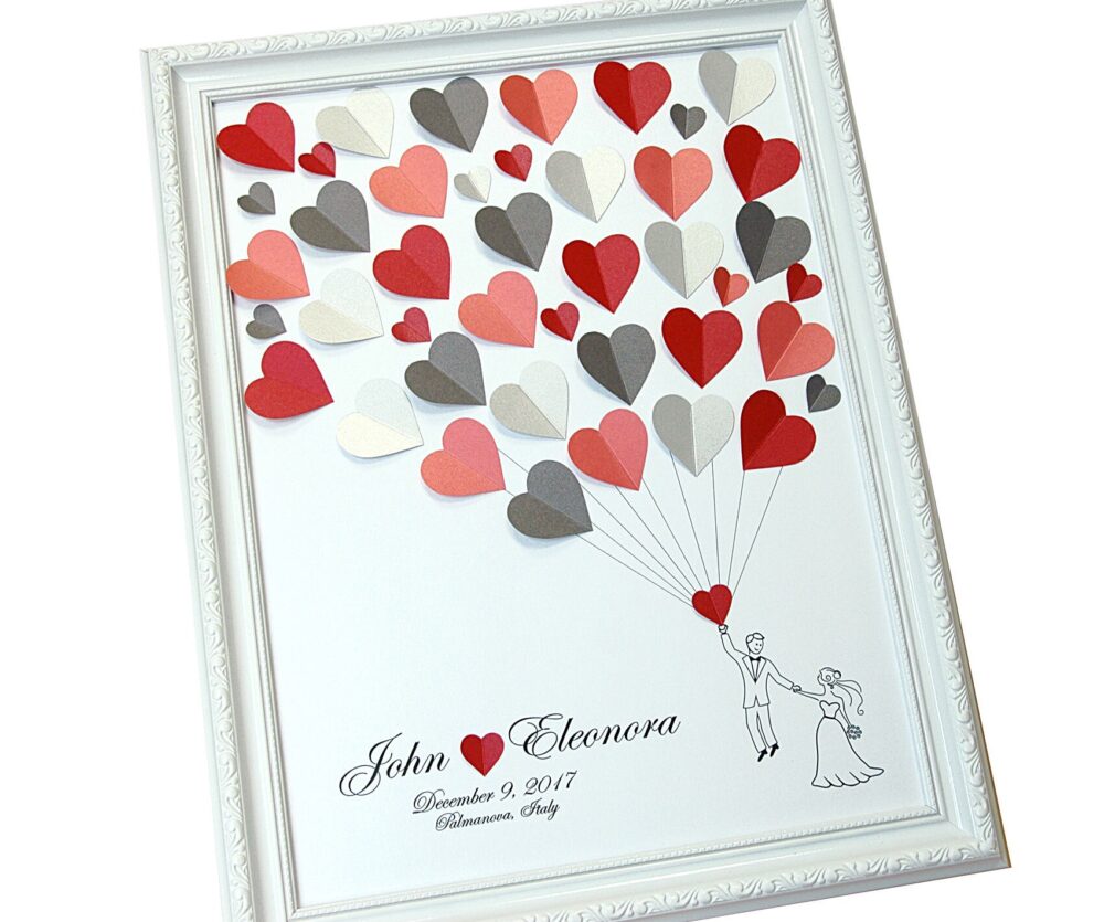 Wedding Guest Book Ideas Guestbook Alternative Heart Sign in Hearts Book, Silver & Red