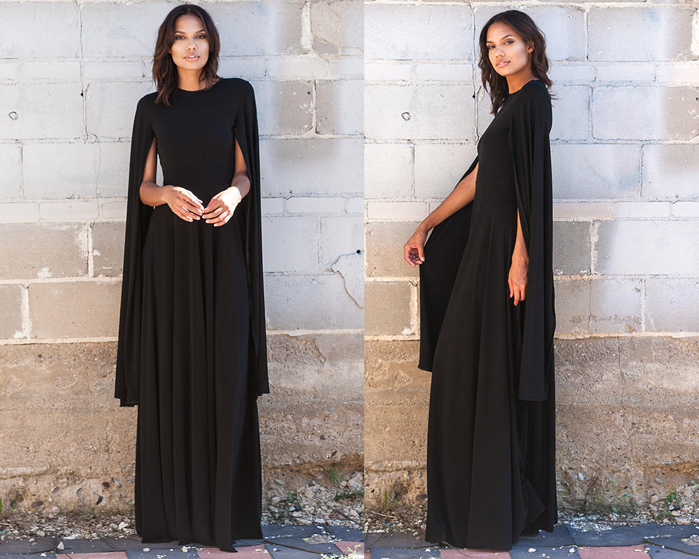 Black Capelet A Line Maxi Dress Xs S M L Xl 2Xl 3Xl