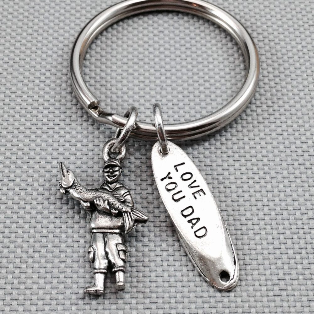 Fishing Keychain, Fisherman Dad Keycahin, Gift For Dad, Fish Fathers Day Gift, Father Daddy Keychain