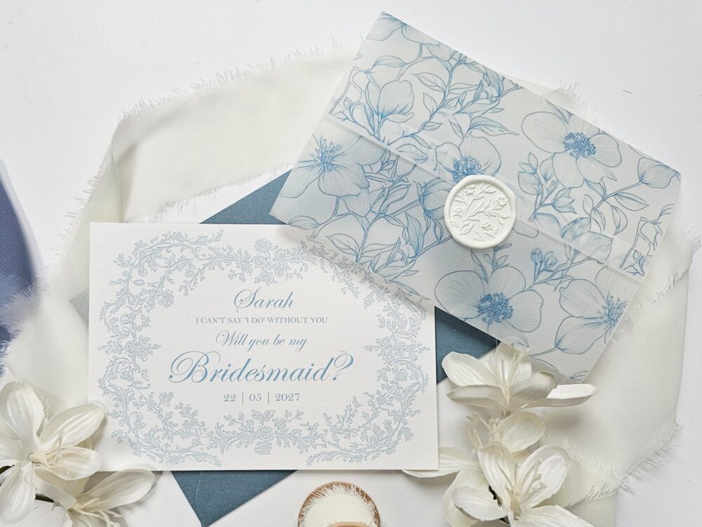 Dusty Blue Bridesmaid Proposal Card With French Toile - Perfect For Your Bridesmaid Box Or Something Blue