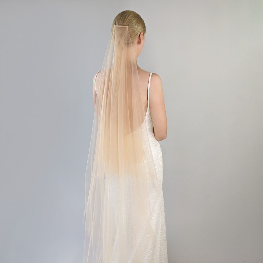 Champagne Blusher Wedding Veil Apricot Tulle With Gold Comb