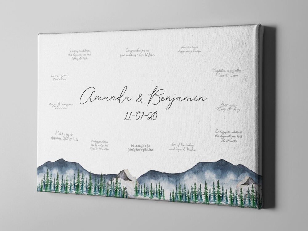 Canvas Guest Book, Mountain Wedding Guestbook, National Park Theme Graduation Forest Signature Guestbook - Gb238