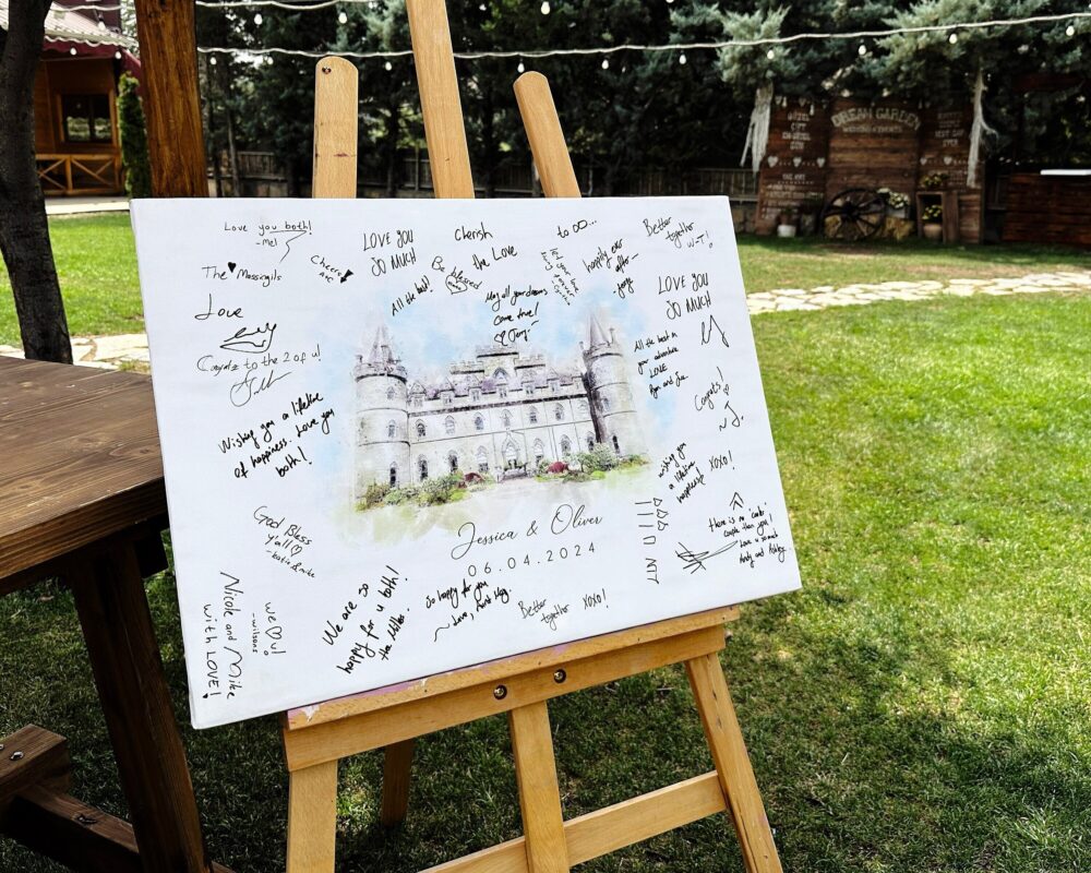 Watercolor Wedding Venue Guest Book Alternative, Personalized Canvas Wrap