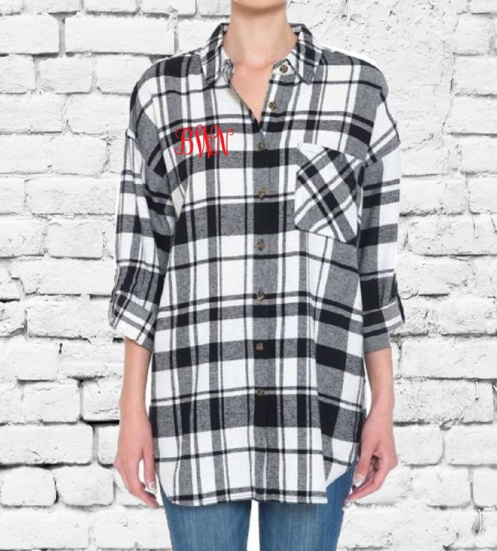 Custom Flannel Shirt Bridesmaid Monogrammed Button Down Bride Gift Wedding Day Getting Ready Shirts