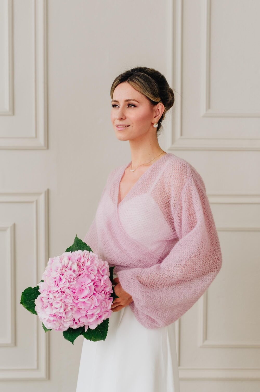 Wedding Jacket Mohair Cardigan Openwork Sweater Bridal Pullover Pink Women Shrug Bolero Cape