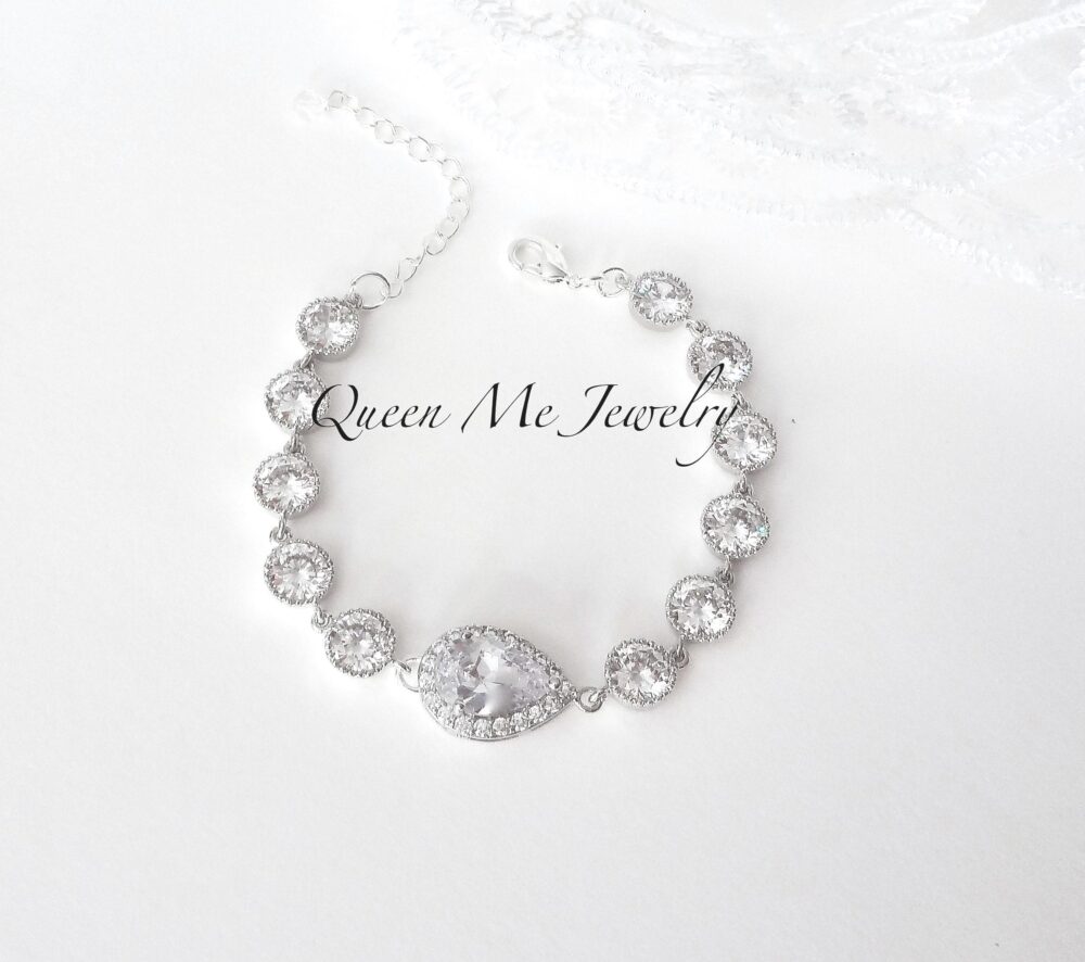 Cz Teardrop Wedding Bracelet For A Bride, Bridesmaids Mother Of Bride Bracelet, Tennis High Quality Bridal Jewelry. Fay