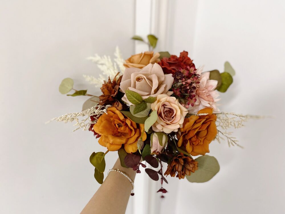 Rust Wedding Bouquet, Fall Wedding, Burnt Orange Rustic Fall Bridal Bridesmaid Bouquet