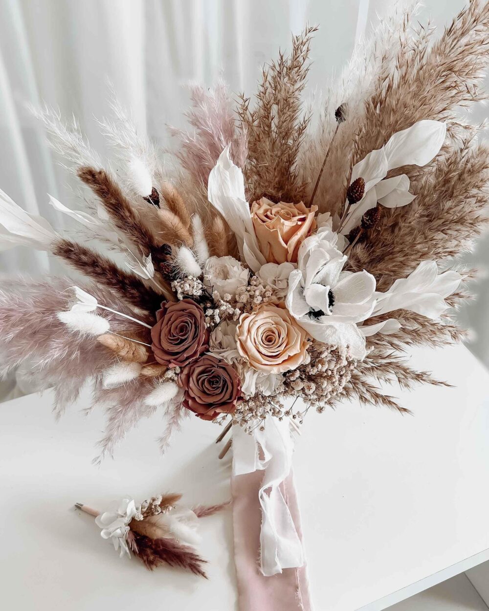 Boho Bride Wedding Bouquet, Bridal Bouquet Of Dried Flowers, Rustic Bridesmaid Preserved Fall Flowers Decor