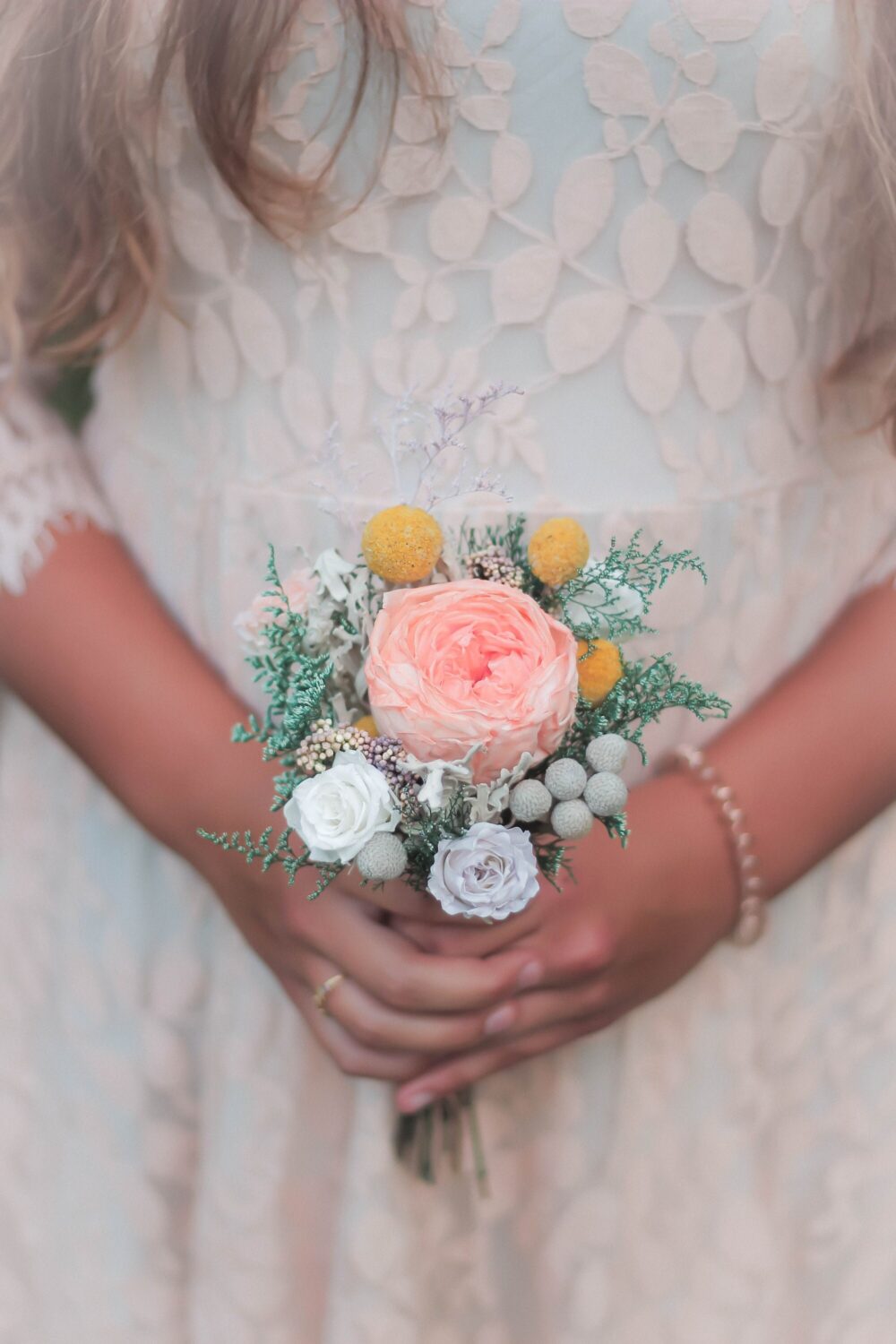Pastel Preserved Wedding Bouquet - Peach Coral Lavender Bridal Flowers Dried Floral Arrangement Boho Spring Elopement