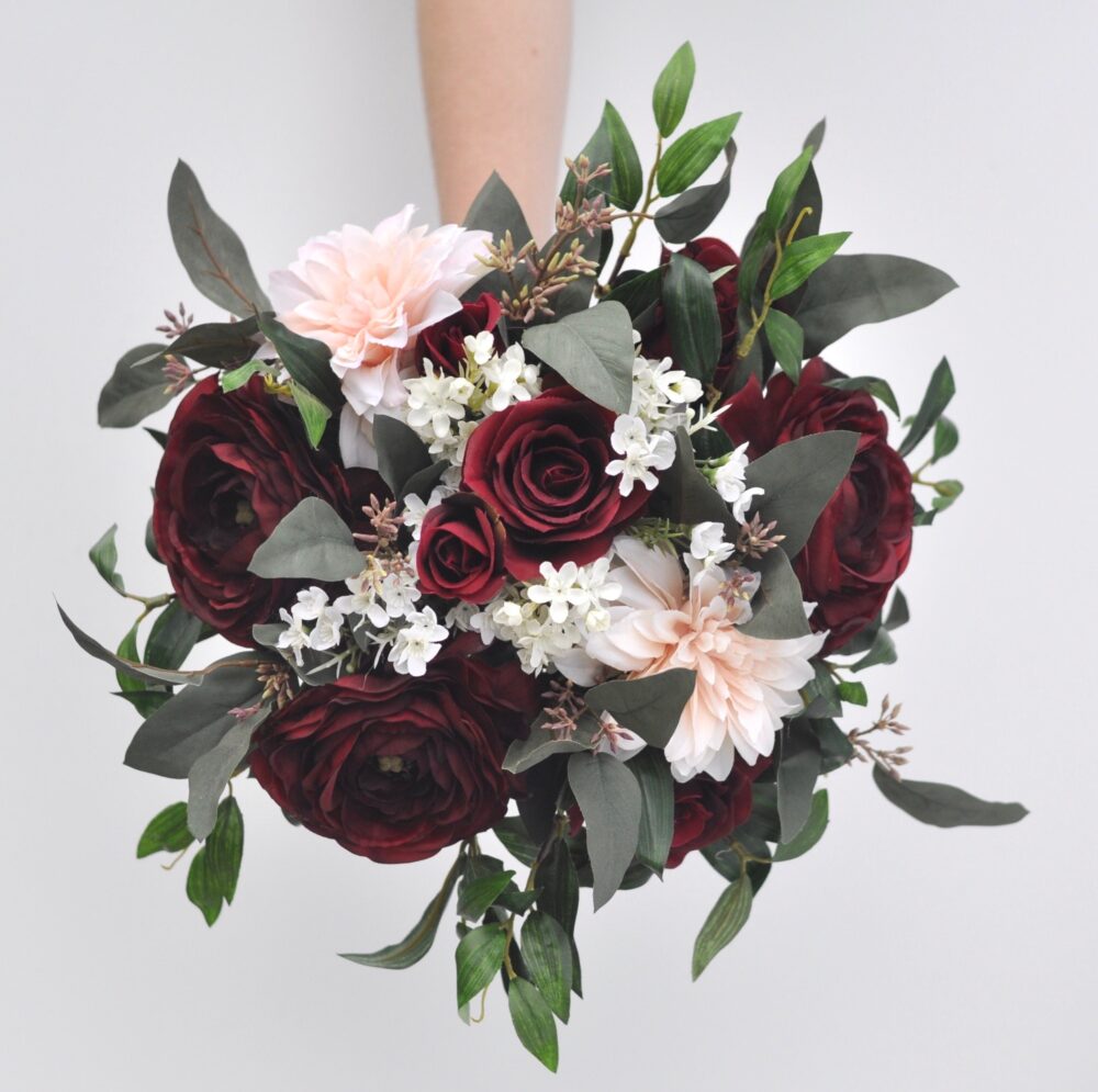 Wedding Bouquet, Flowers, Bridal Boho, Burgundy Eucalyptus, Rose, Silk Destination Wedding, Blush