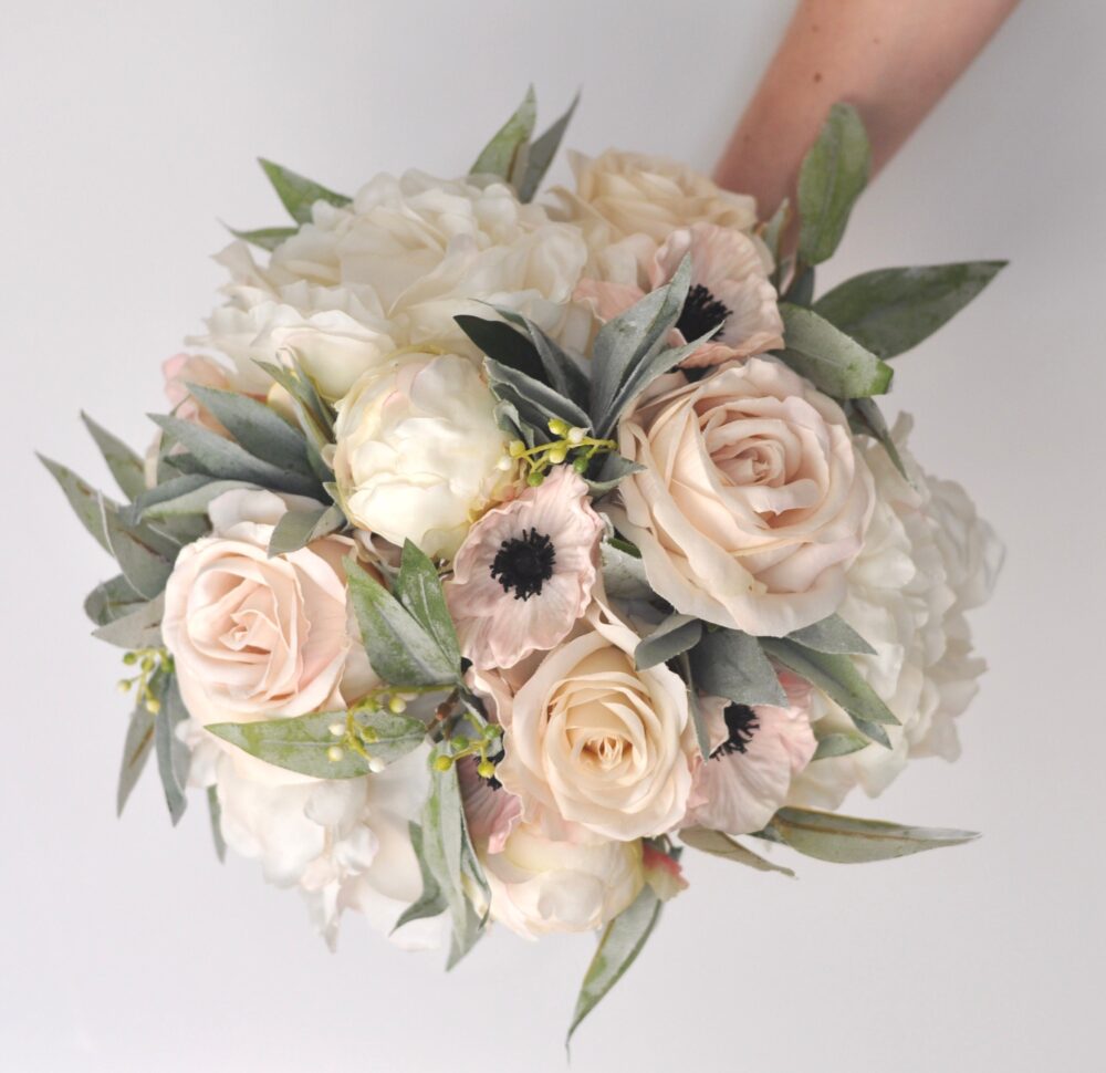 Wedding Bouquet, Flowers, Bridal Peony, Eucalyptus, Poppy, Anemone, Rose, Silk Destination Wedding, Blush