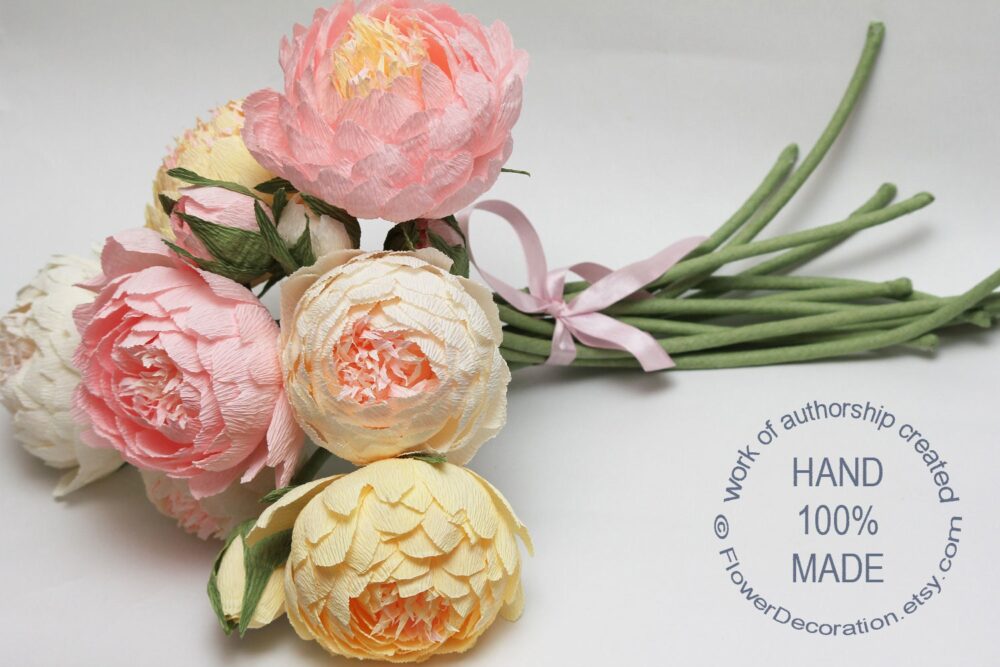 Wedding Bouquet, Paper Peonies Bouquets Set