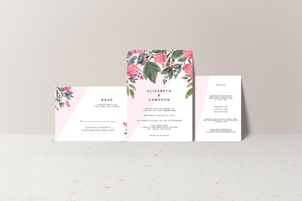 Printable Floral Pink Wedding Invitation Suite, Flower Invitations, Invite, Invites, Diy Template, Rsvp Details Card