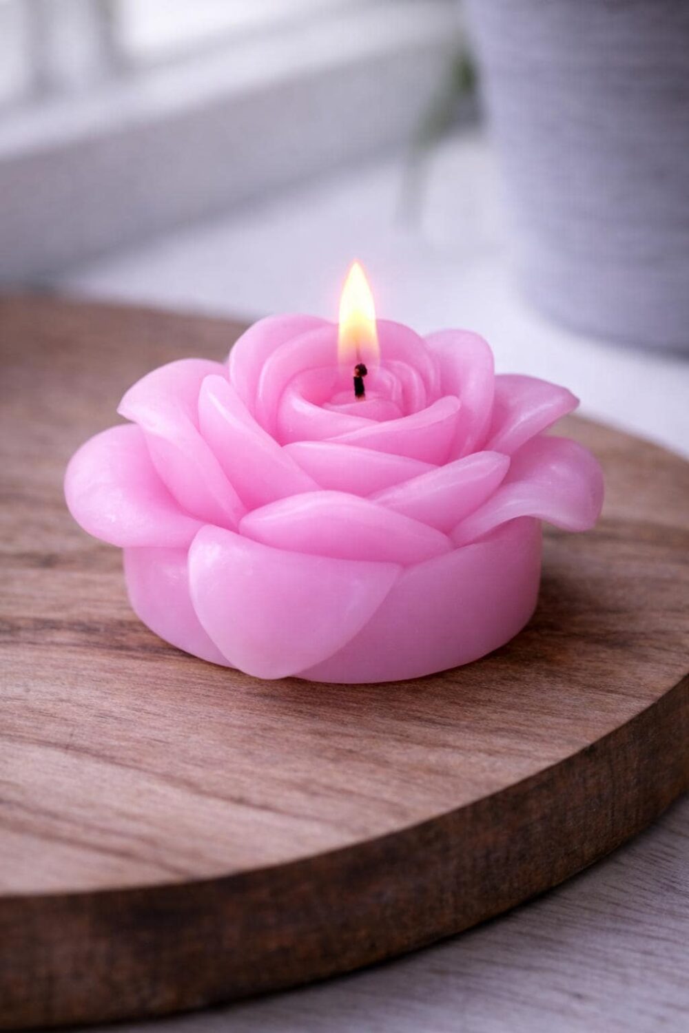 Hand Carved Pink Rose Candle | Floating Candle, Wedding Gift