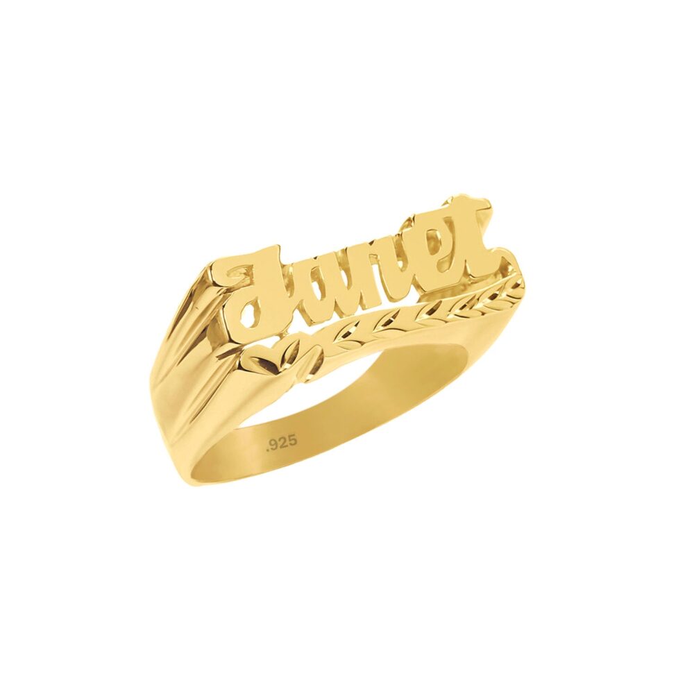 Name Ring - 24K Gold Plated Sterling Silver Custom Band Personalized Made in Usa