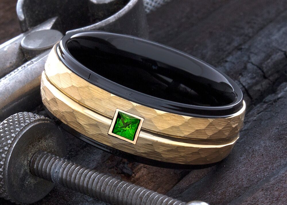 Gemstone Wedding Band - Tungsten Ring Mens Birthstone Fathers Day Gift