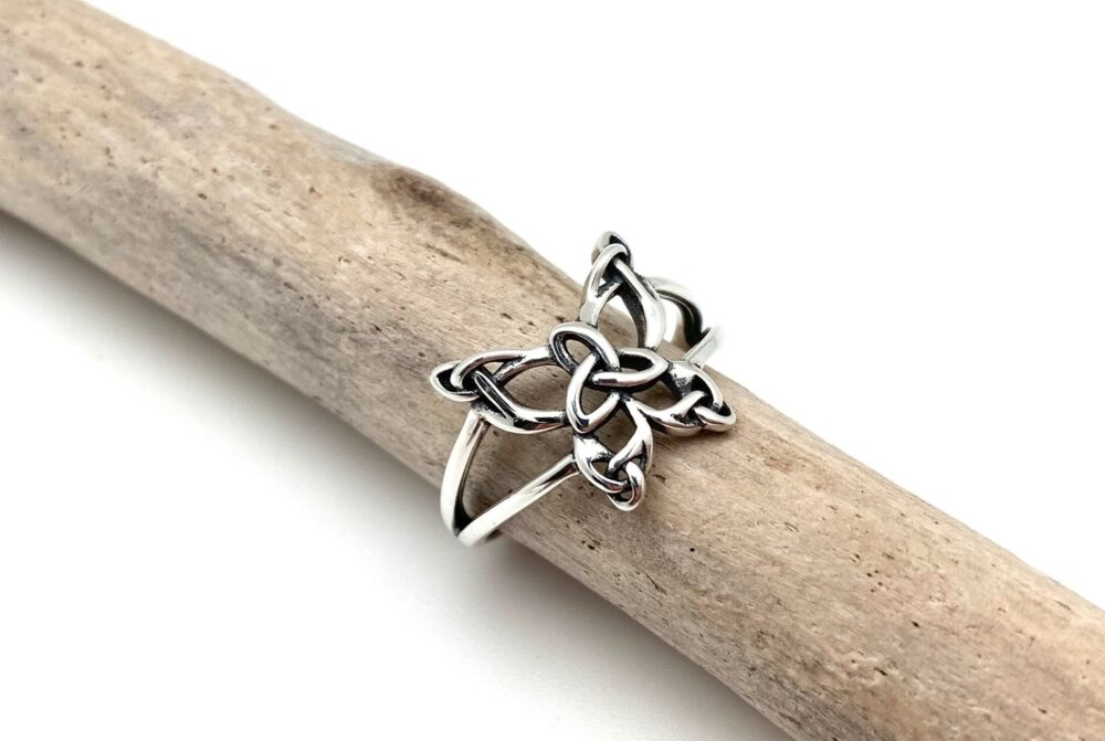 Celtic Butterfly Silver Ring 4-10/Knots Musubi Triquetra Oxidized 925