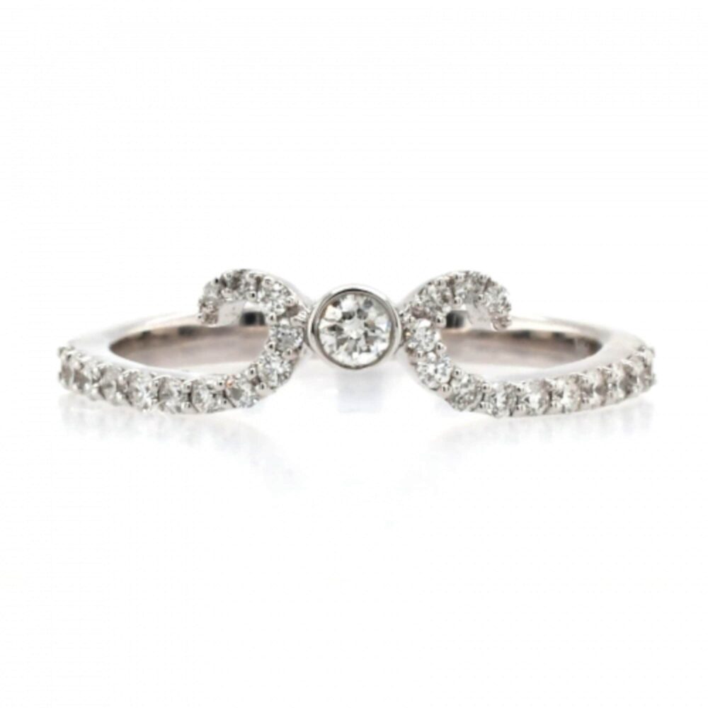 14K White Gold 0.28 Ct Diamond Wedding Ring Band- Fancy Crown Contour Band-stackable - Ladies Band | 32461