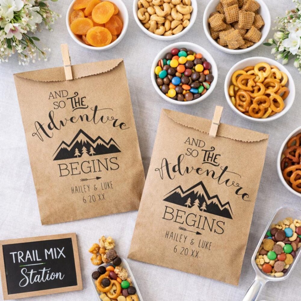 Wedding Favor Bags, Trail Mix Snack Bar Buffet Candy Personalized Custom 25 Pack