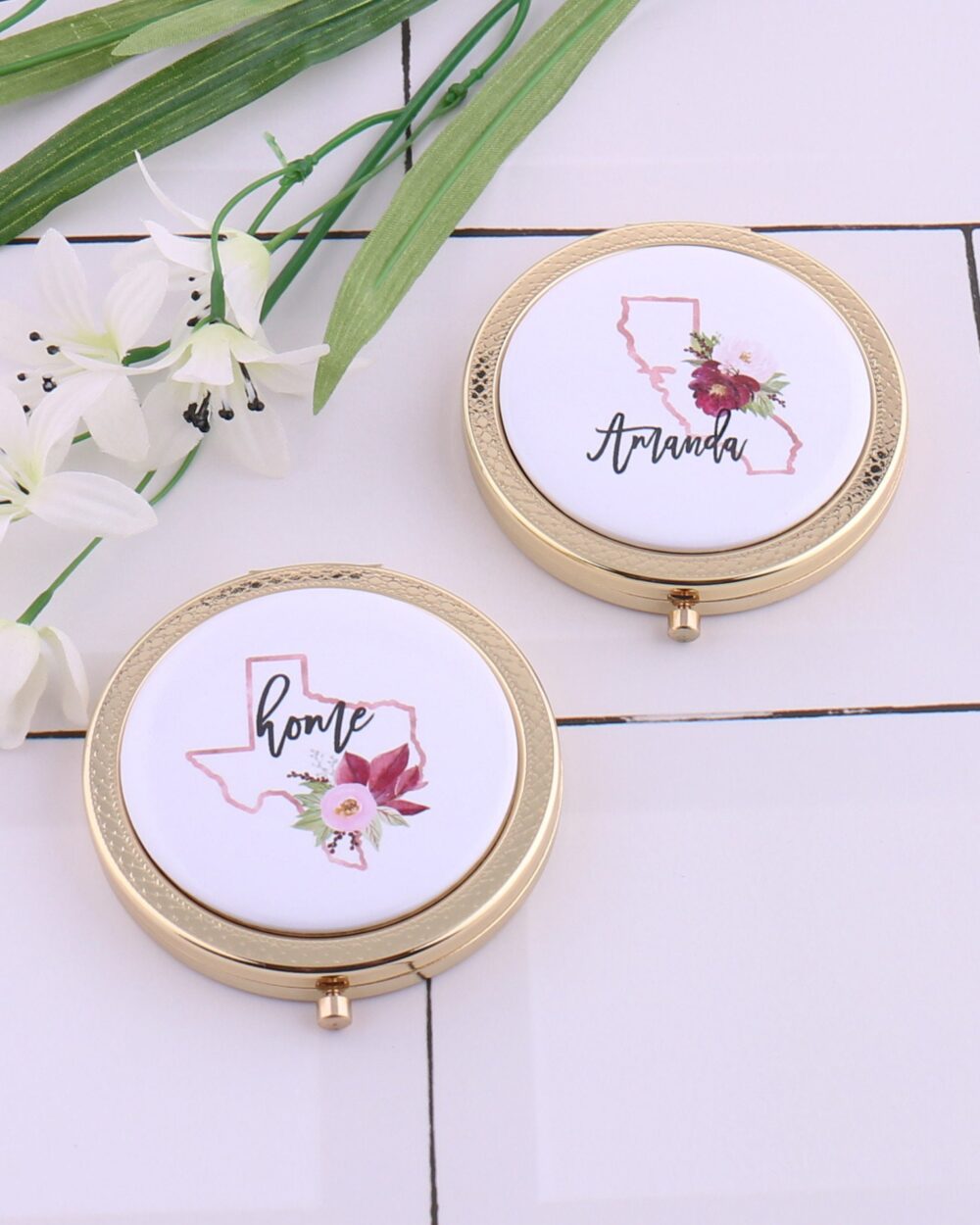 Personalized State & Name Gift Rose Gold Compact Mirror Home Graduation Daughter Mother Wedding Favor Pocket Makeup Beauty