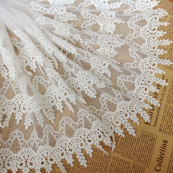 1 Yard Width 34cm 13.38" White Three Layers Cotton Mesh Embroidery Lace Trim Ribbon Fabric For Dress/Skirt Clothing L4K554 49918