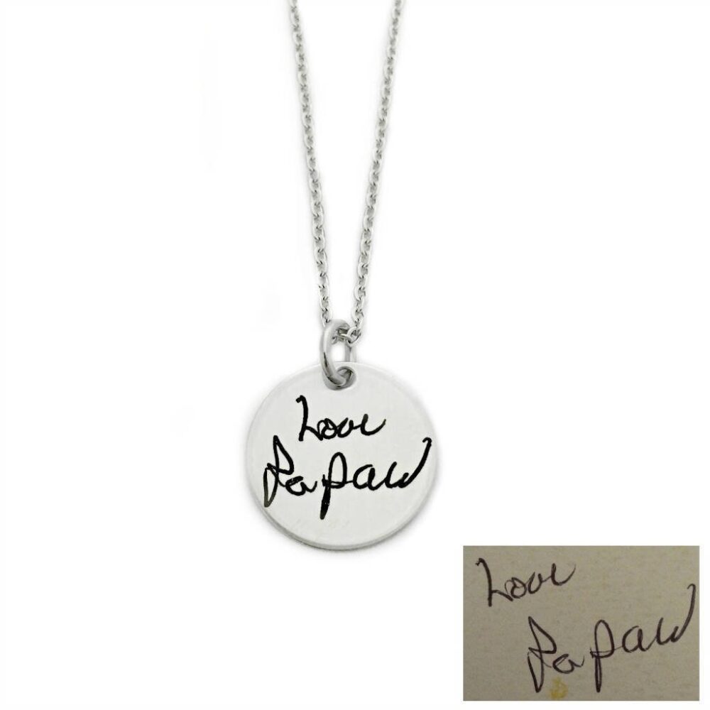 Personalized Signature Necklace - Round Actual Handwriting Pendant Stainless Steel Jewelry Memorial Keepsake Gift 1283