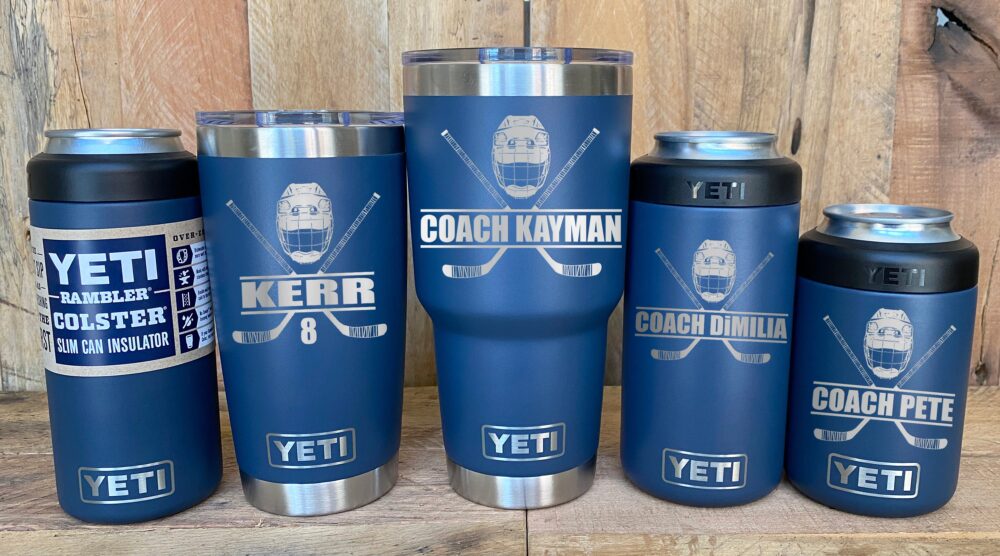 Yeti Stainless Steel Tumbler Laser Engraved 20 Or 30 Oz. & Colsters - Personalized Hockey Player, Coach, Multiple Colors Available