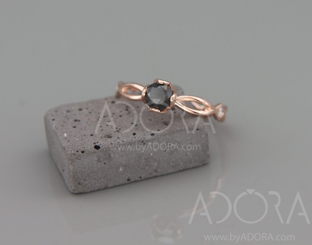 Handmade Rose Gold Black Diamond Engagement Ring - 14K Set With & Natural Brilliant Diamonds