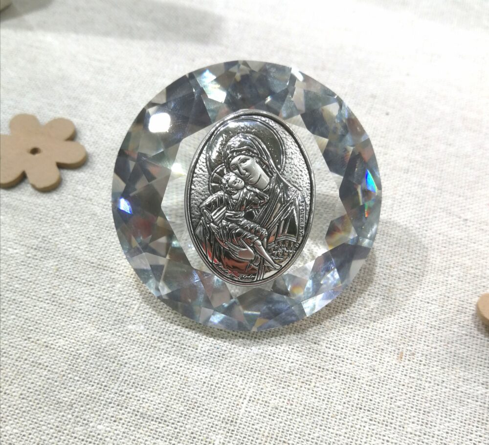 Silver Crystal Favors Diamond Icon Panagia An Jesus Baptism Ornament Souvenirs Greek Bomboniere Koufeta Confetti Guests Gifts