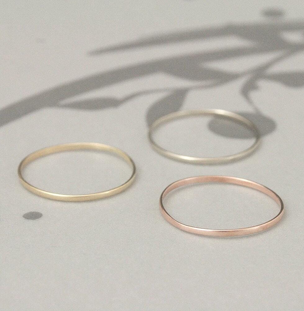 Thin Wedding Ring Gold Band Skinny Super Minnie 14K Stacking Women's Midi 1mm By .5mm