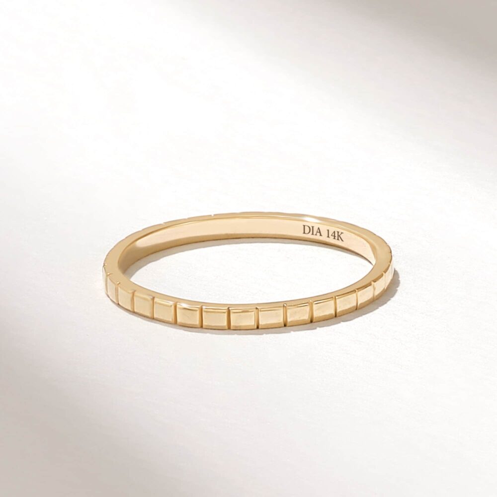 14K Solid Gold Band Ring Women Wedding Dainty Stacking Square Pattern 1.5mm Minimalist Jewelry Gift