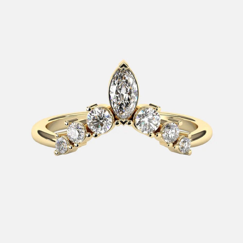 Classy Marquise & Round Cut Wedding Band-14K Solid Rose Gold Band-Marquise Moissanite Promise Curved Matching Band