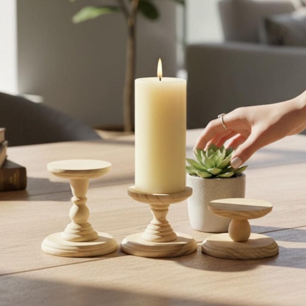 Unfinished Candlestick Holder Wooden Pillar Candle Stand Farmhouse Rustic Table Decoration Centerpiece Wedding Event Display Wood Riser