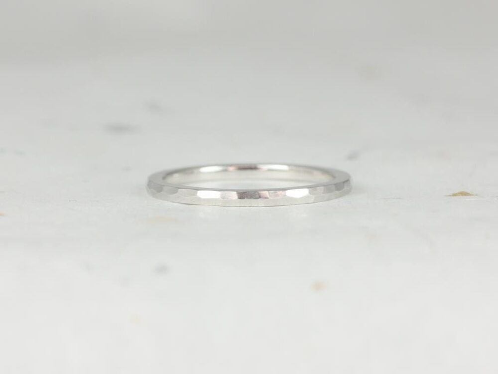 Rockie 14Kt White Gold Hammered Ring, Hammered Band, Unique Ring, Dainty Ring, Textured Wedding Ring, Solid Ring