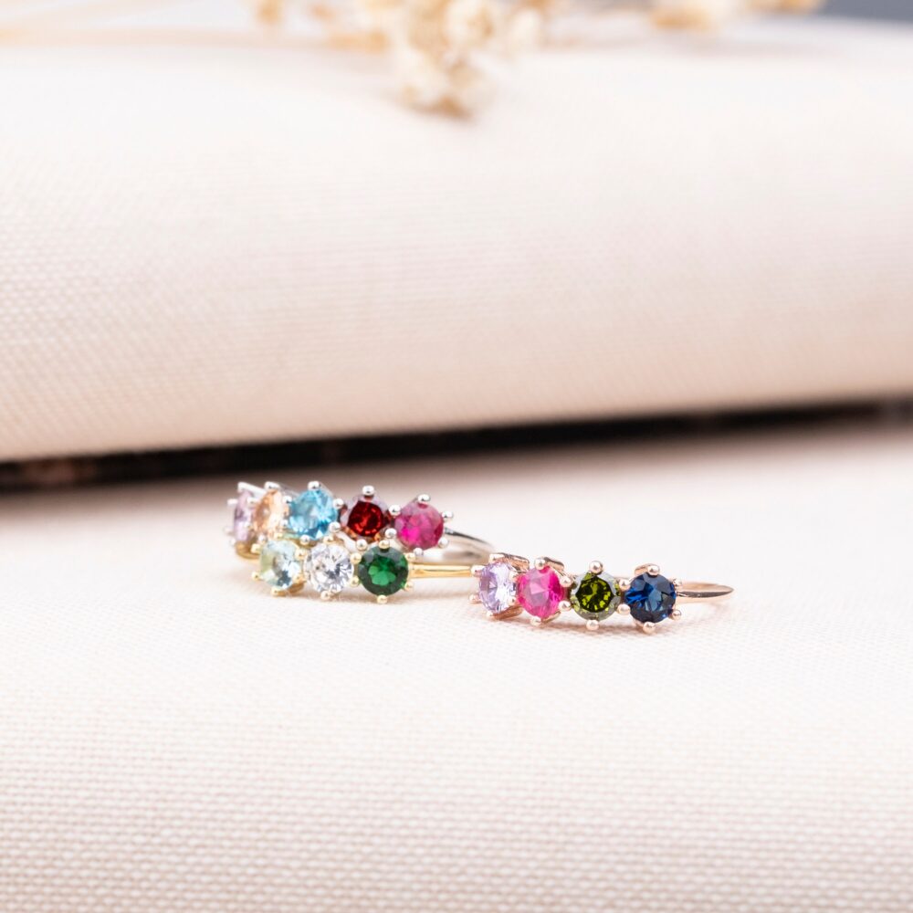 sterling Silver Family Birthstone Ring, Personalized Mother's Ring