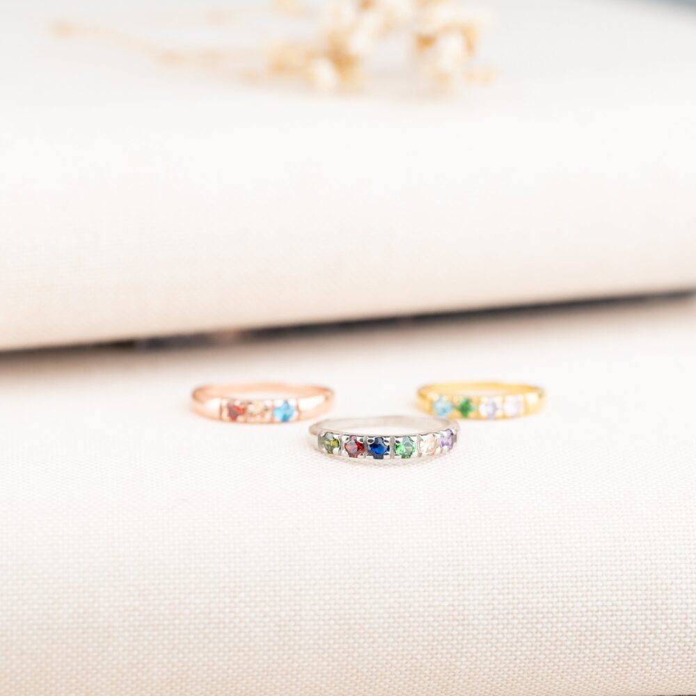 sterling Silver Family Birthstone Ring, Personalized Mother's Ring
