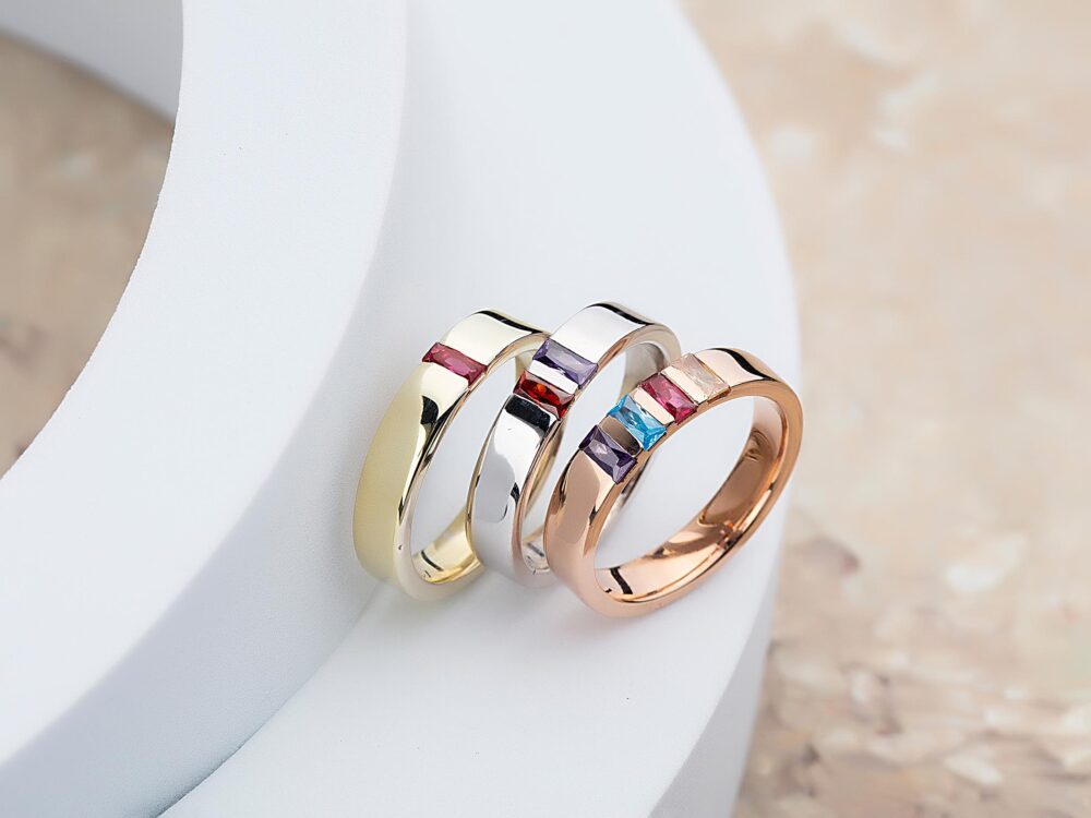 Personalized Family Birthstone Ring, 14K Gold, Baguette Gemstone