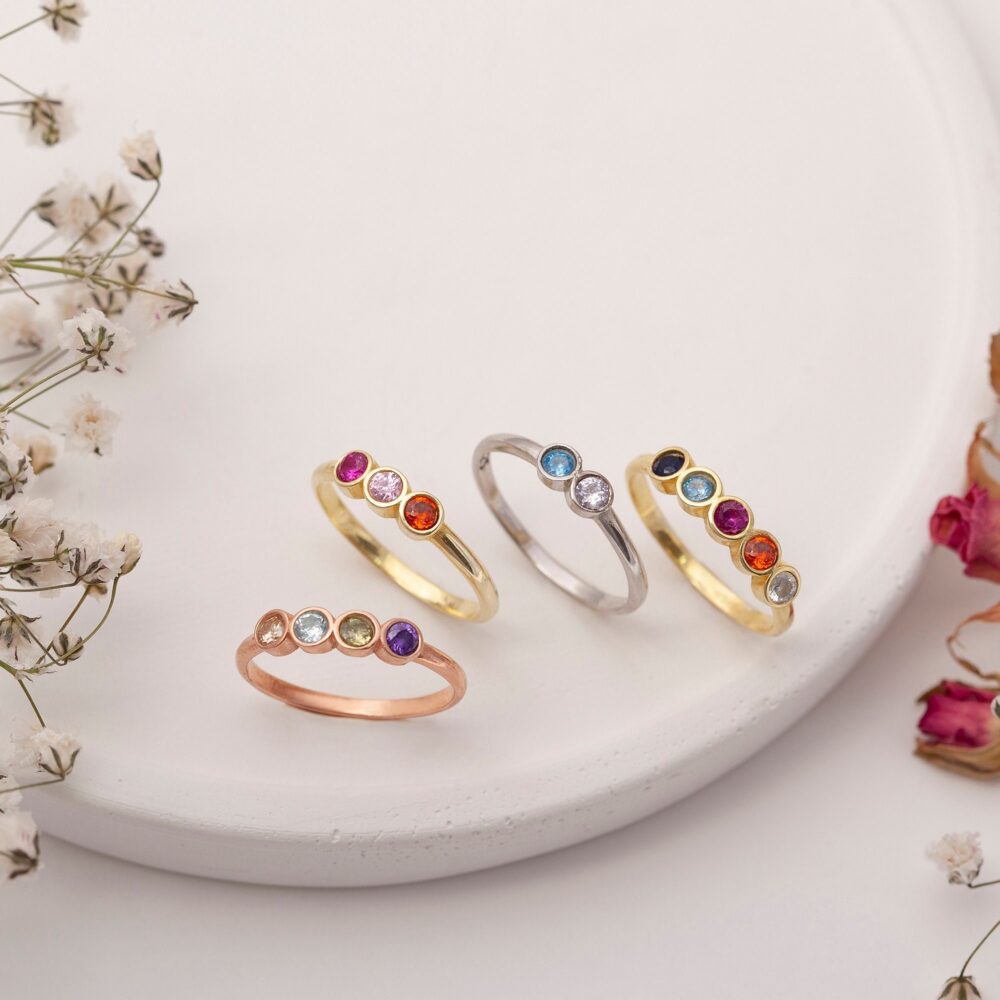 Family Birthstone Ring, Memorial Gold Filled Gemstone Minimalist Dainty Stacking Mothers Day Gift, Gift For Mum