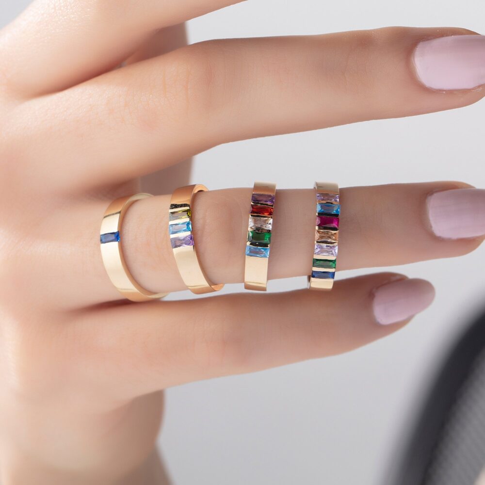 Family Birthstone Ring Personalized 14K Gold Custom Dainty Minimalist Gift For Mom Her